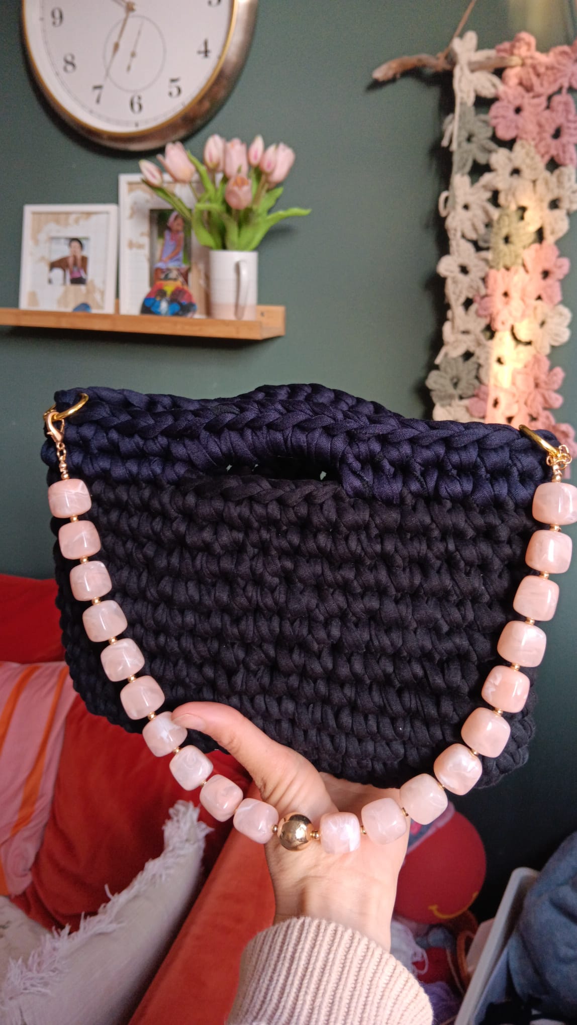 Borsa Navy Perline Rosa